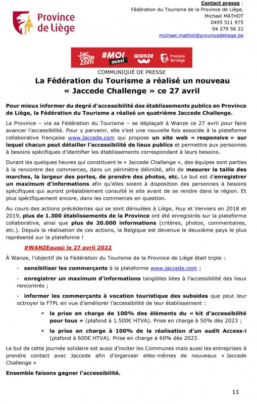 COMMUNIQUÉ DE PRESSE - Jaccede Challenge du 27 avril 2022 à Wanze