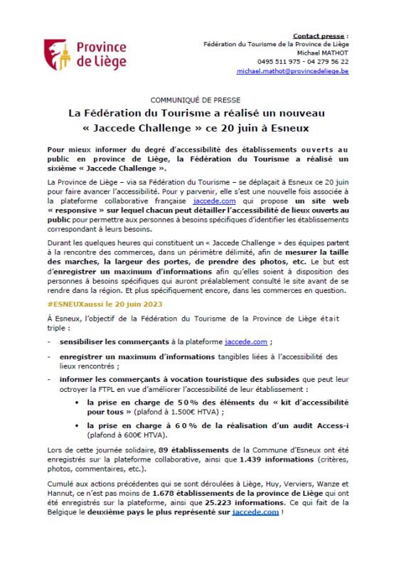 COMMUNIQUÉ DE PRESSE - Jaccede Challenge à Esneux - 20.06.23