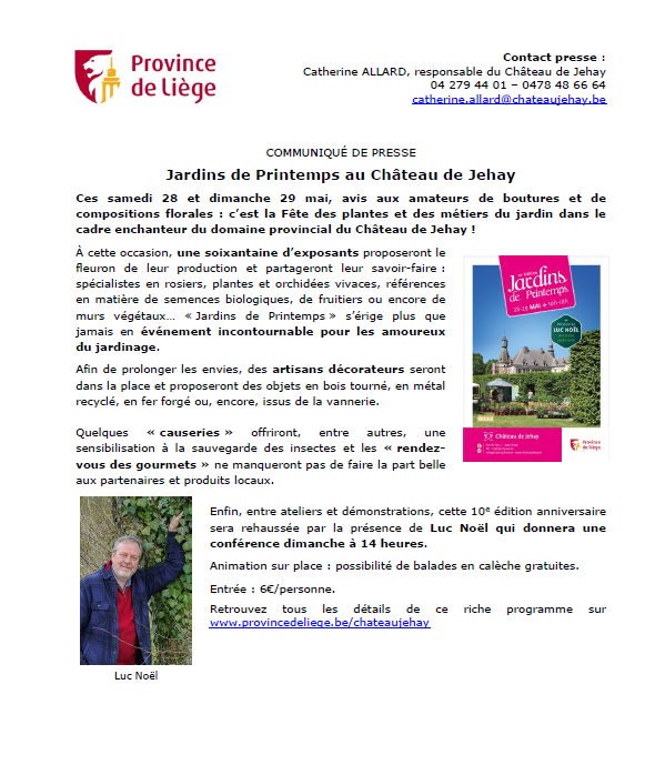 COMMUNIQUÉ DE PRESSE - Jardins de Printemps au Château de Jehay