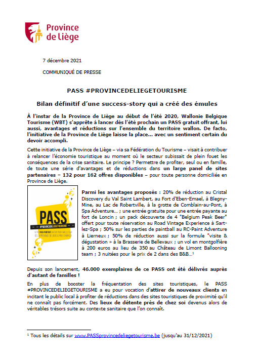 PASS #PROVINCEDELIEGETOURISME - Bilan définitif d’une success-story qui a créé des émules