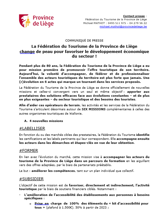 COMMUNIQUÉ DE PRESSE